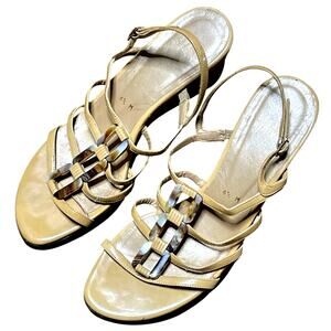 Stuart Weitzman Strappy Tortoiseshell & Leather Wedge Sandals 6.5